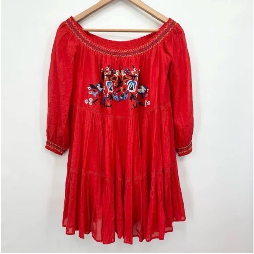 👗 Free people Sunbeams Off-The-Shoulder Boho Mini Dress Red Size XS 👗 - Picture 3 of 10
